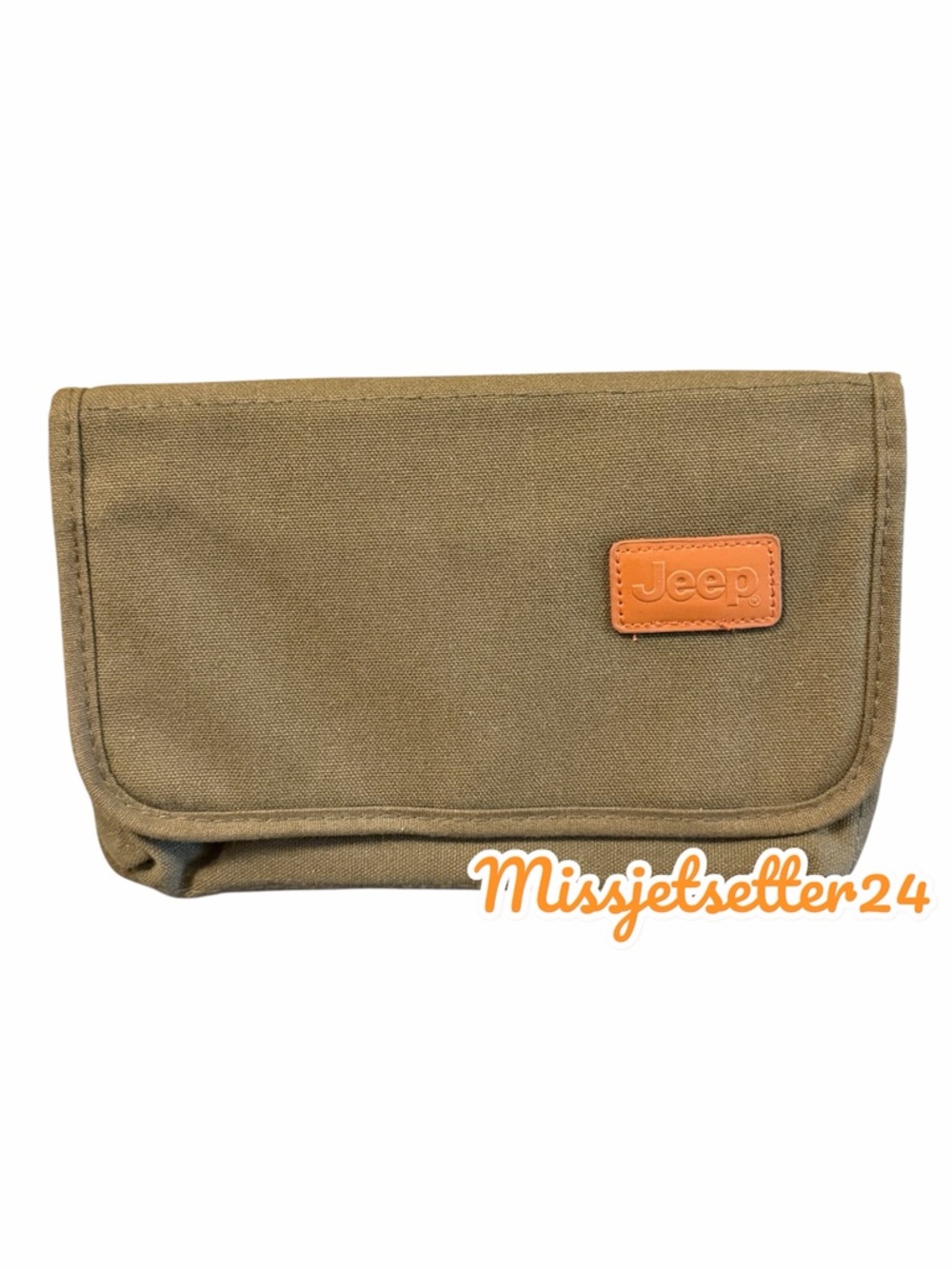 EUC JEEP Army Green Canvas Car Registration Manual Pouch Holder Grand Cherokee